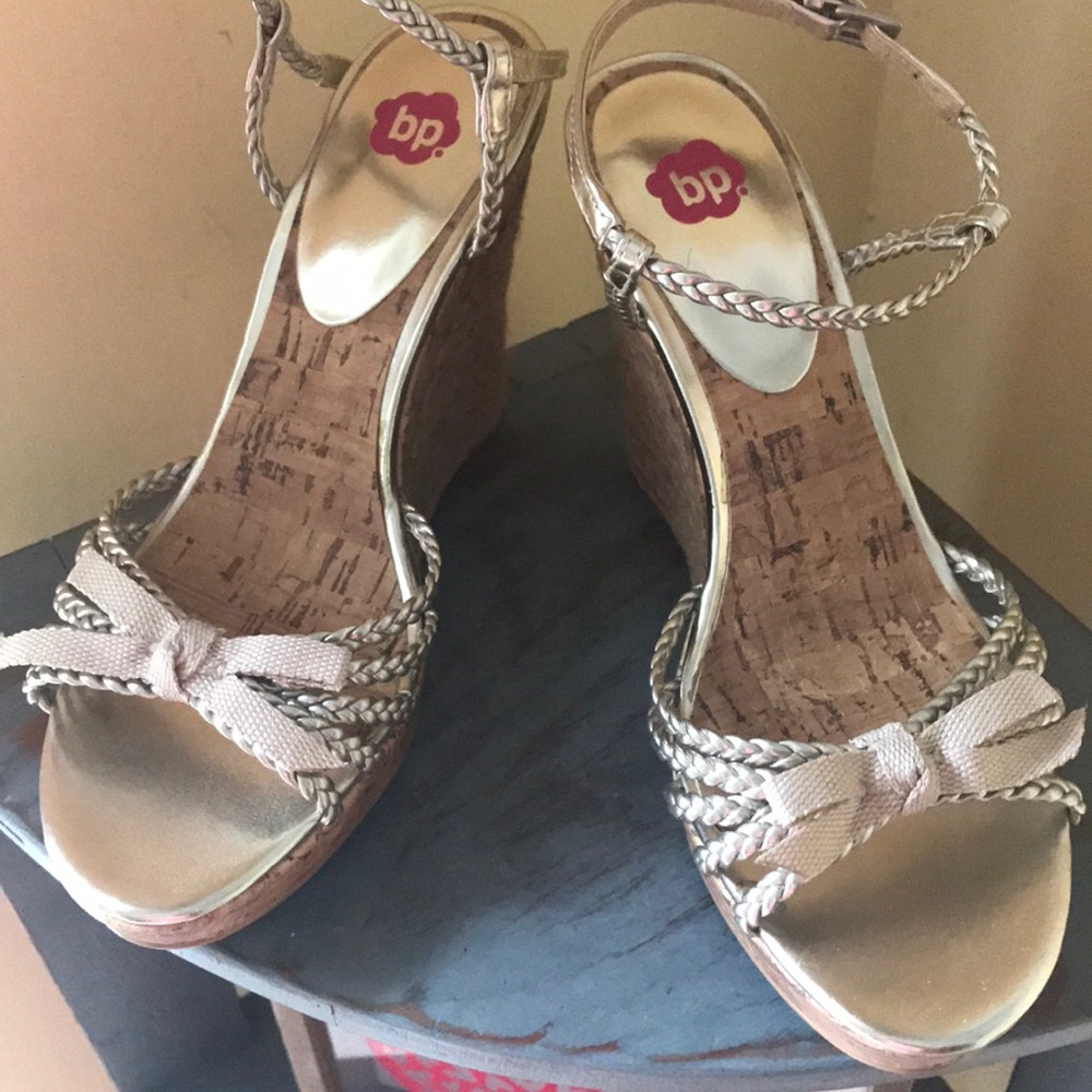 BP Gold Braided Wedge Sandal - 4” heel -sz 6